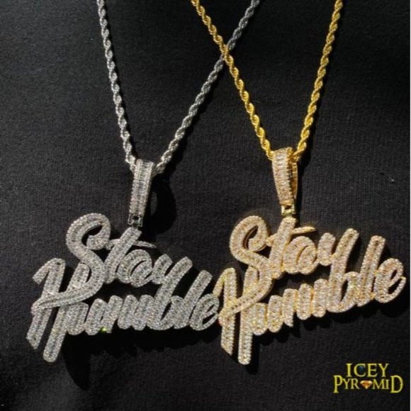 Stay Humble Amazing Font Silver Color Iced Diamond Pendant - Picture 4 of 5